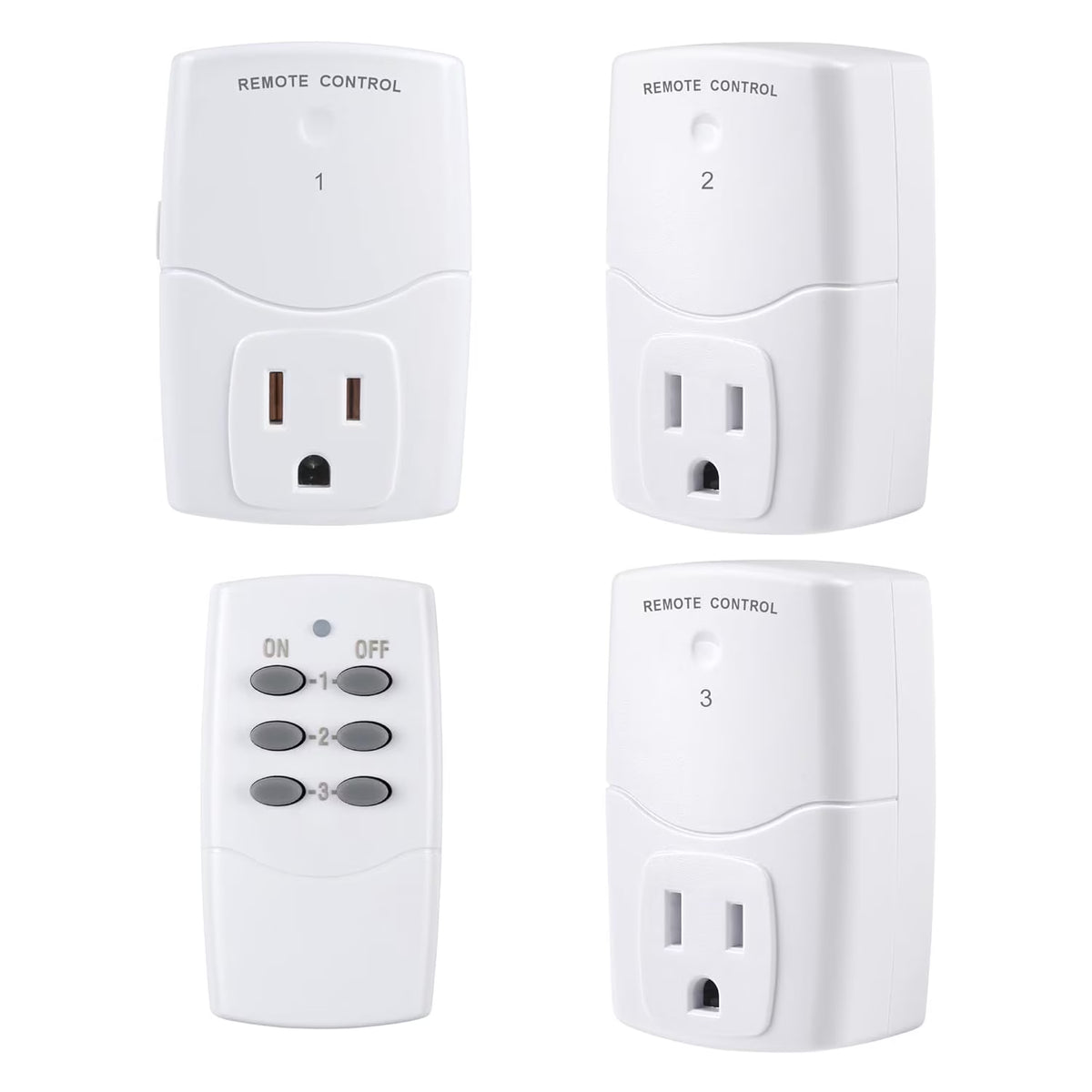 Mini Wireless Remote Control Outlet Switch Power Plug in for Household Appliances, Wireless Remote Light Switch, LED Light Bulbs, White (1 Remote + 3 Outlet) 1250W/10A