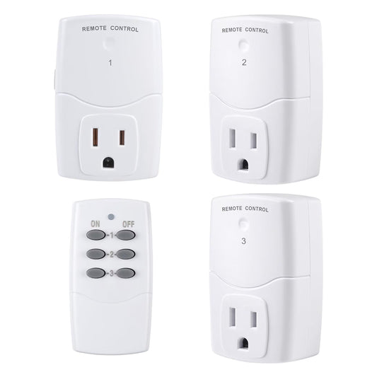 Mini Wireless Remote Control Outlet Switch Power Plug in for Household Appliances, Wireless Remote Light Switch, LED Light Bulbs, White (1 Remote + 3 Outlet) 1250W/10A