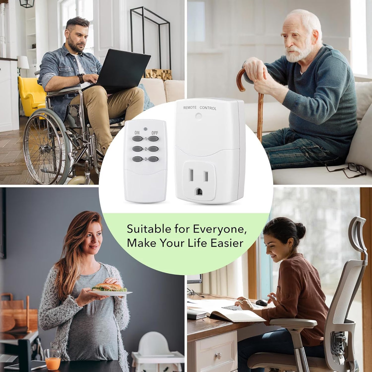 Mini Wireless Remote Control Outlet Switch Power Plug in for Household Appliances, Wireless Remote Light Switch, LED Light Bulbs, White (1 Remote + 3 Outlet) 1250W/10A
