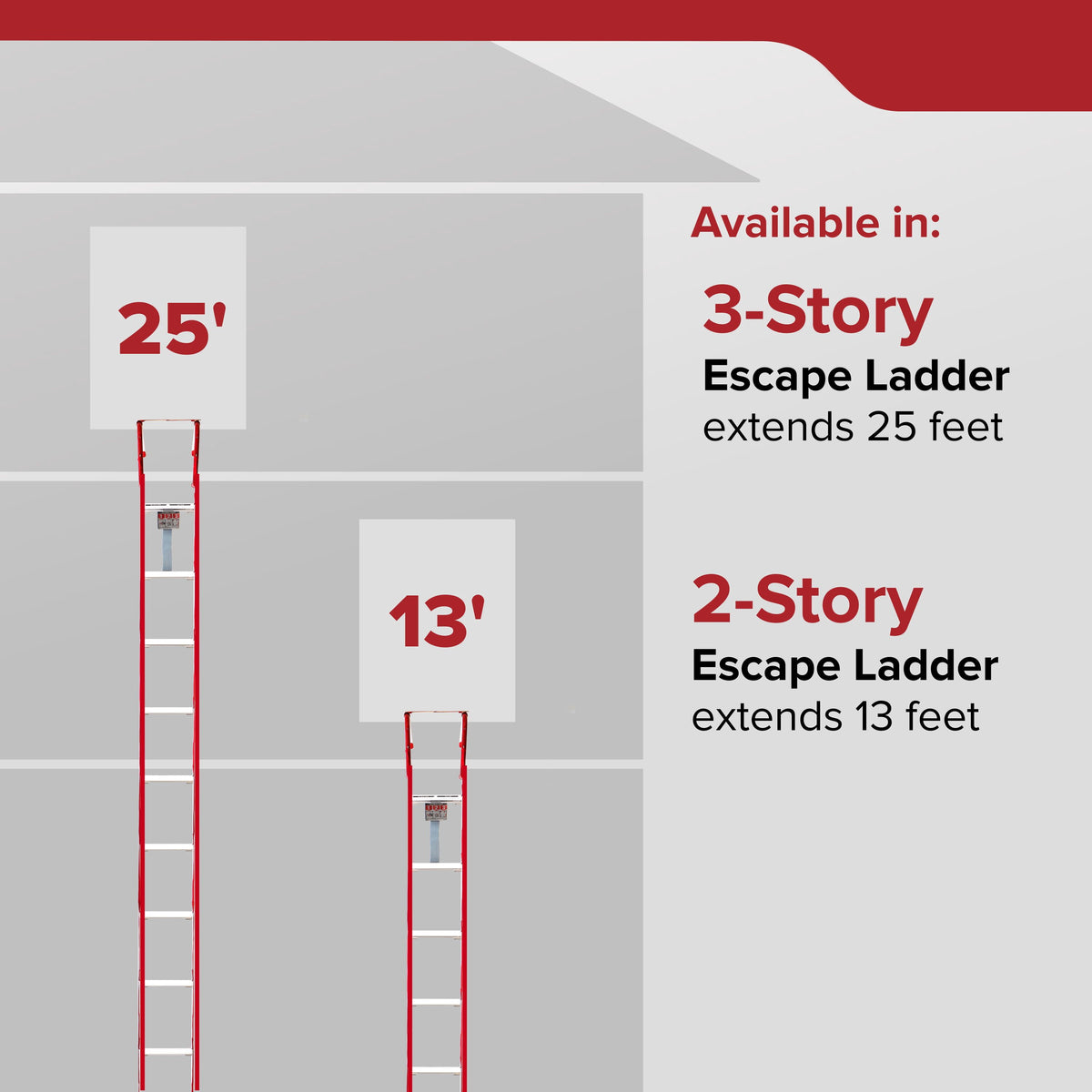 2-Story Fire Escape Ladder, 13 Ft, Steel Anti-Slip Rungs