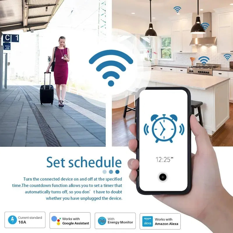 Tuya Smart Socket EU16A/20A Wifi Smart Plug with Power Monitoring Smart Life APP Remote Control Support Google Assistant Alexa