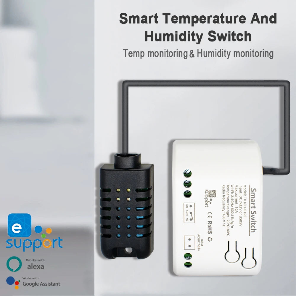 Wifi Smart Temperature Humidity Sensor Monitor Switch Smart Home Ewelink Control Works with Alexa Google Home