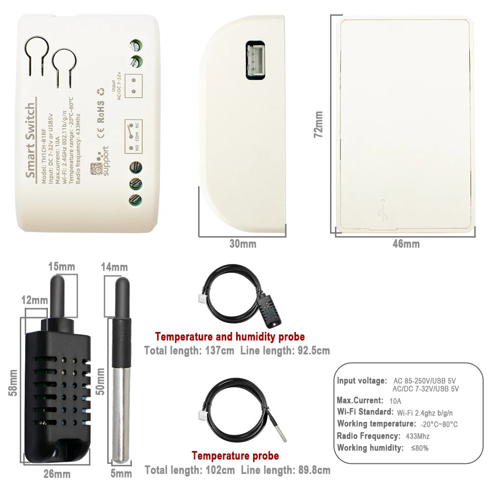 Wifi Smart Temperature Humidity Sensor Monitor Switch Smart Home Ewelink Control Works with Alexa Google Home
