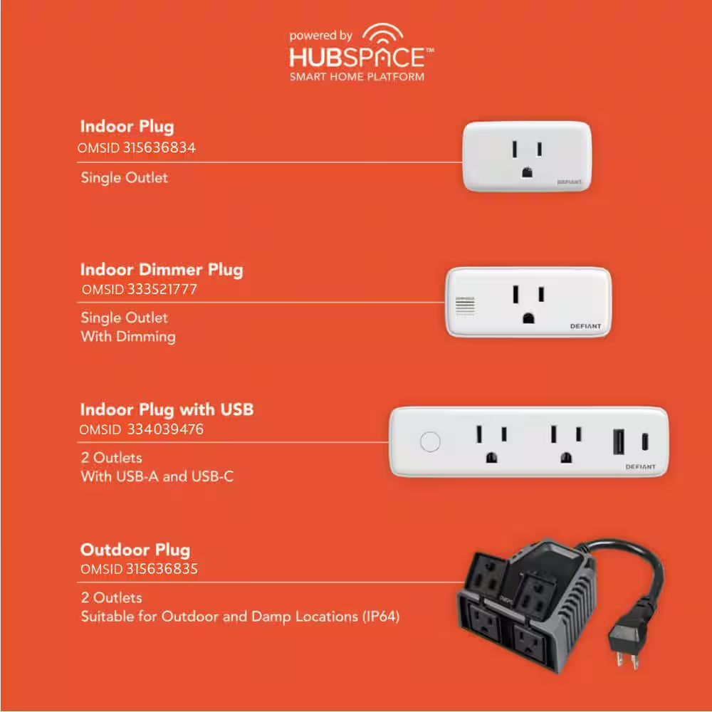 15 Amp 120-Volt Indoor Smart Plug and Timer Wi-Fi Bluetooth Single Outlet Powered by Hubspace